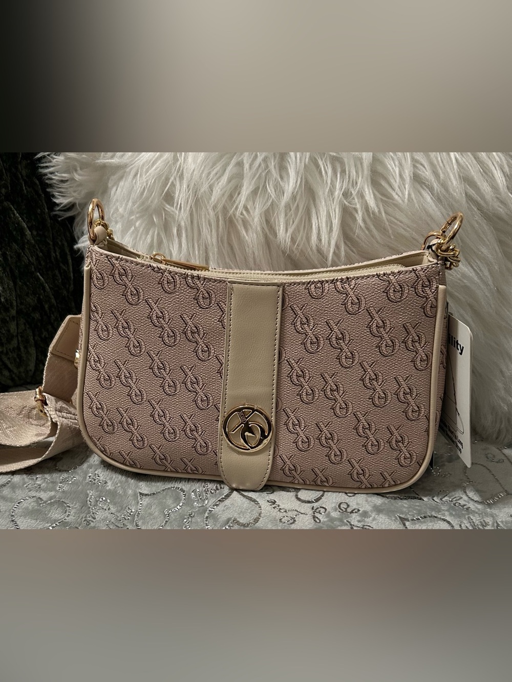 NWT, XOXO, Small, Beige, Logo-Pattern Shoulder Bag